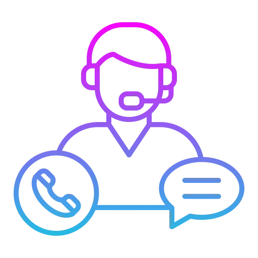 Support agent icon with phone handset and message bubble