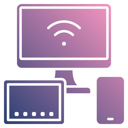 Icon showing a television, tablet and phone linked together