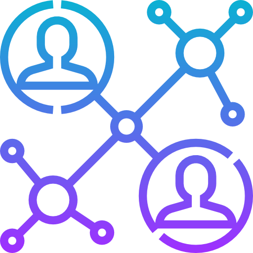 Network diagram icon showing linked user nodes