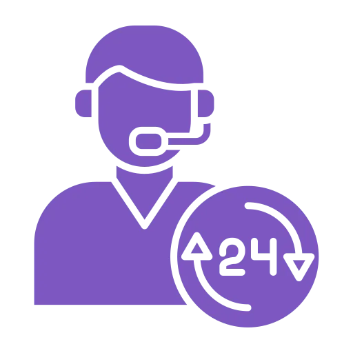 Headset operator icon with a 24 hour symbol