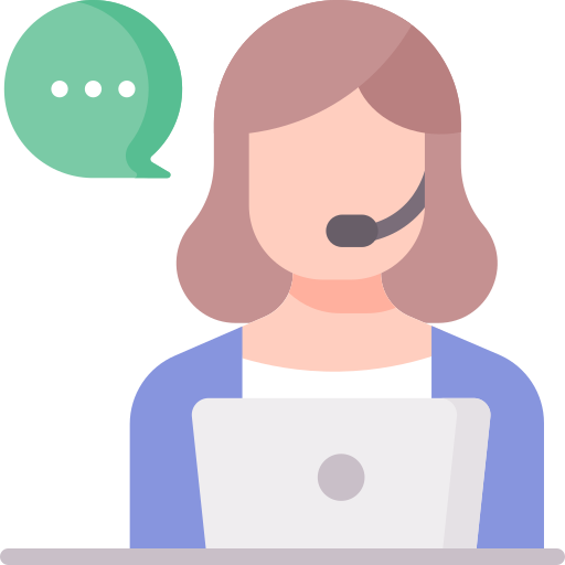 Illustration of a support agent wearing a headset at a laptop